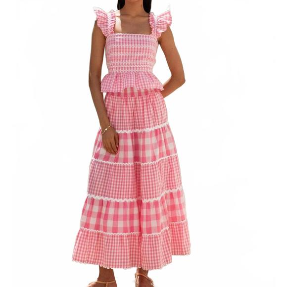 PINK CITY PRINTS Tops - NEW PINK CITY PRINTS kolkata square neck top in candyfloss gingham